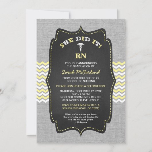 BSN Nurse afstuderen nodigt uit, geel krijtbord Kaart (Voorkant)