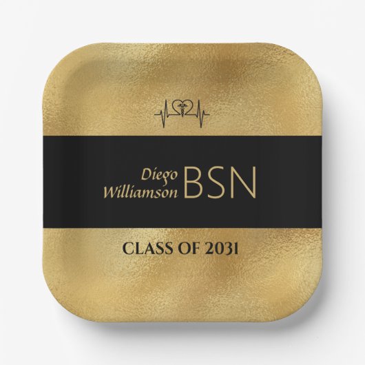 BSN NURSE Afstuderen RN LPN Naam Black Faux Gold Papieren Bordje (Voorkant)