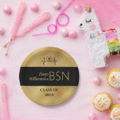 BSN NURSE Afstuderen RN LPN Naam Black Faux Gold Papieren Bordje (Feest)