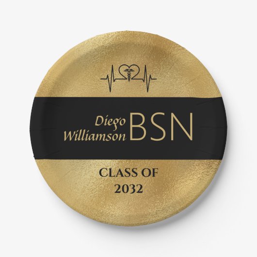 BSN NURSE Afstuderen RN LPN Naam Black Faux Gold Papieren Bordje (Voorkant)