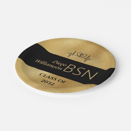BSN NURSE Afstuderen RN LPN Naam Black Faux Gold Papieren Bordje (Gekanteld)