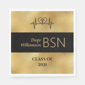 BSN NURSE Afstuderen RN LPN Naam Black Faux Gold Servet (Voorkant)