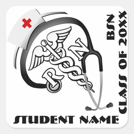 BSN - RN AFSTUDEREN VIERKANTE STICKER (Voorkant)