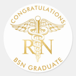 BSN RN Faux Gold Caduceus Medisch Personeel Aangep Ronde Sticker
