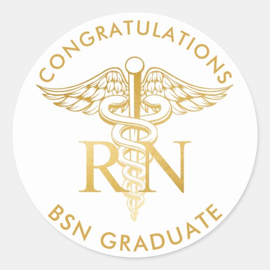 BSN RN Faux Gold Caduceus Medisch Personeel Aangep Ronde Sticker (Voorkant)