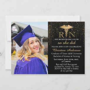 BSN RN Gold Glitter Nursing Photo Graduparty Kaart
