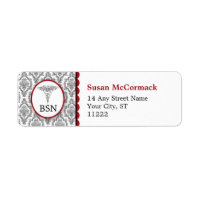 BSN RN LPN Damast Caduceus Zwart Bourgogne