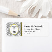 BSN RN LPN Damast Caduceus Zwart geel Etiket (Insitu)