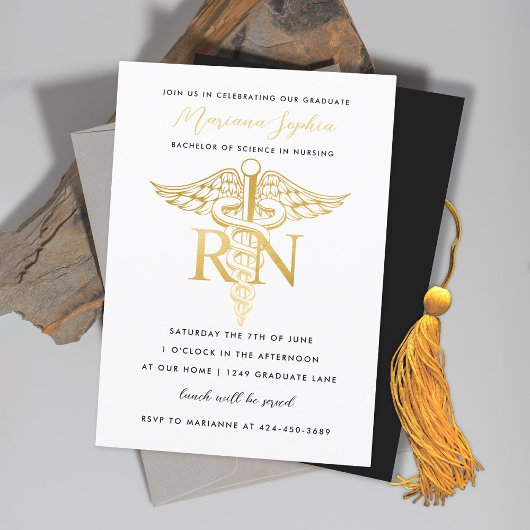 BSN RN Nurse Graduation Party Announcement Gold Kaart