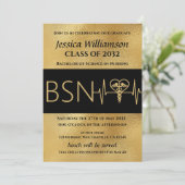 BSN RN Nurse Graduation Party Announcement Gold Kaart (Staand voorkant)