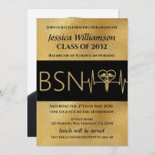 BSN RN Nurse Graduation Party Announcement Gold Kaart (Voorkant / Achterkant)