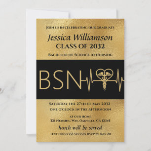 BSN RN Nurse Graduation Party Announcement Gold Kaart