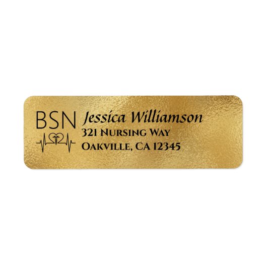 BSN RN Nurse Graduation Party Black Gold Address Etiket (Voorkant)