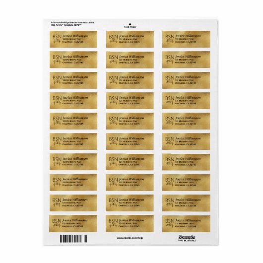 BSN RN Nurse Graduation Party Black Gold Address Etiket (Full Sheet)