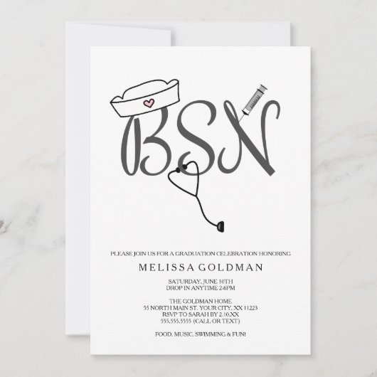 BSN RN verpleegkundige afstuderen uitnodigingen ee (Voorkant)