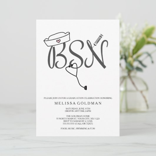 BSN RN verpleegkundige afstuderen uitnodigingen ee (Staand voorkant)