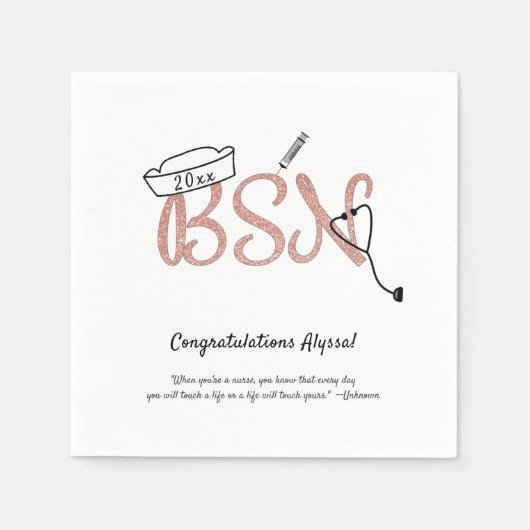 BSN Roos Gold Glitter-decor verpleegster Servet (Voorkant)