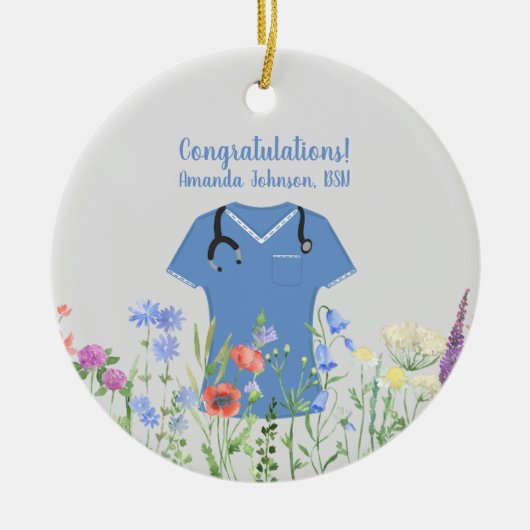 BSN-verpleegster blauwe werkkleding Keramisch Ornament (Voorkant)