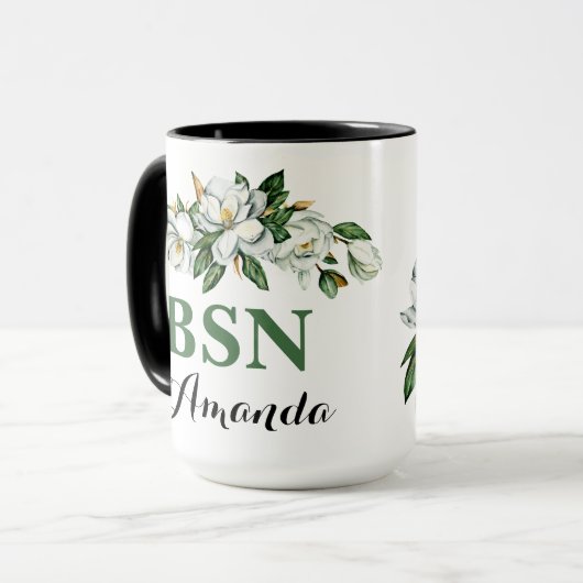 BSN Waterverf Floral Greenery Magnolia Afstuderen Mok (Voorkant links)