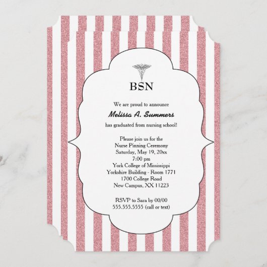 BSN Zuurlijk afstuderen nodigt roze blush glitter Kaart (Voorkant / Achterkant)