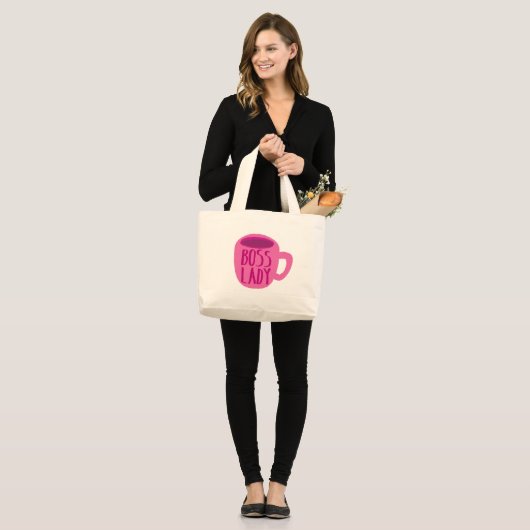 BSS-dame met roze koffiebeker Grote Tote Bag (Voorkant (model))