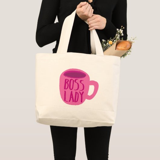 BSS-dame met roze koffiebeker Grote Tote Bag (Voorkant (product))