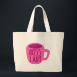 BSS-dame met roze koffiebeker Grote Tote Bag<br><div class="desc">BSS-dame met roze koffiebeker</div>