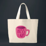 BSS-dame met roze koffiebeker Grote Tote Bag<br><div class="desc">BSS-dame met roze koffiebeker</div>