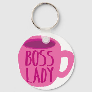 BSS-dame met roze koffiebeker Sleutelhanger