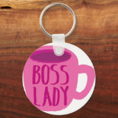 BSS-dame met roze koffiebeker Sleutelhanger (Voorkant)