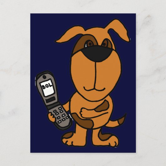BT- Funny Cartoon Dog Texting Briefkaart (Voorkant)