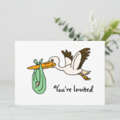 BT- Funny Stork Baby Shower-uitnodigingen Kaart (Staand voorkant)