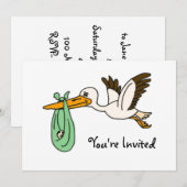 BT- Funny Stork Baby Shower-uitnodigingen Kaart (Voorkant / Achterkant)