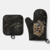 BTC motivation | Skull | Gold Marble Ovenwant & Pannenlap Set (Voorkant)