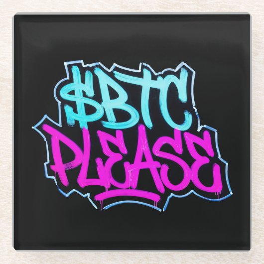 "$BTC Please" (Stijl 1) Glazen Onderzetter (Voorkant)