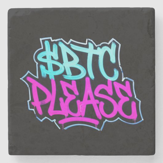 "$BTC Please" (Stijl 1) Stenen Onderzetter (Voorkant)