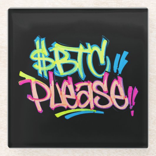 "$BTC Please" (Stijl 3) Glazen Onderzetter (Voorkant)