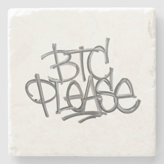 "BTC Please" (Wit) Stenen Onderzetter (Voorkant)
