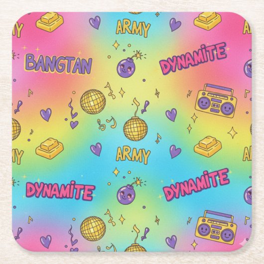 BTS Dynamite Disco Party Seamless Pattern Kartonnen Onderzetters (Voorkant)