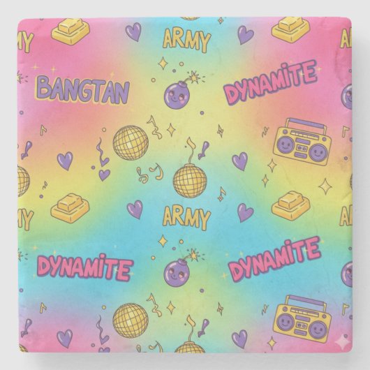 BTS Dynamite Disco Party Seamless Pattern Stenen Onderzetter (Voorkant)