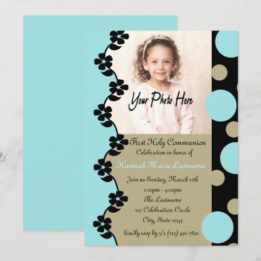 Bubbel en bloemen eerste communie kaart (Voorkant / Achterkant)