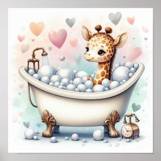Bubbelbad Giraffe Poster (Voorkant)