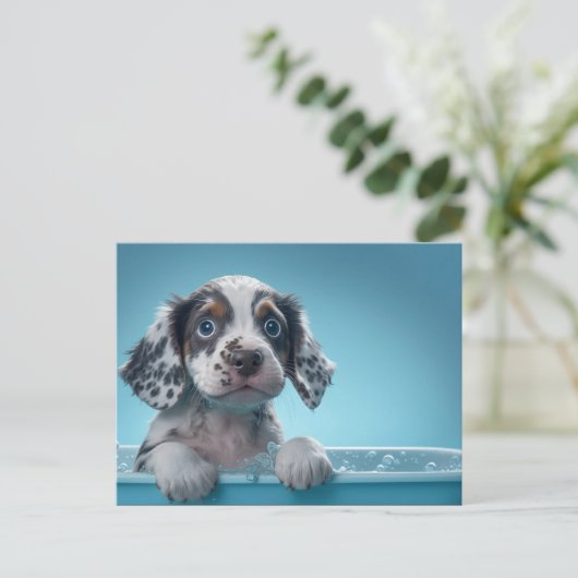 bubbelbad pup briefkaart (Staand voorkant)