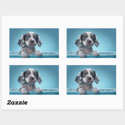 bubbelbad pup rechthoekige sticker (Vel)