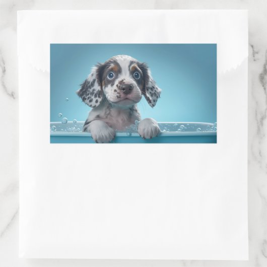 bubbelbad pup rechthoekige sticker (Tas)