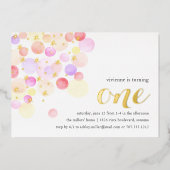 bubbelig | Waterverf eerste verjaardag Folie Uitnodiging (Voorkant)