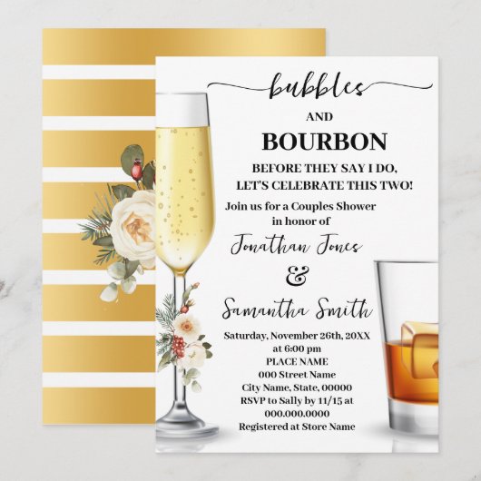 Bubbels & Bourbon voor ik een Winter Bruiloftsdouc Kaart (Voorkant / Achterkant)