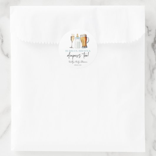 Bubbels Brouwen en Luiers ook! Baby Shower Ronde Sticker (Tas)