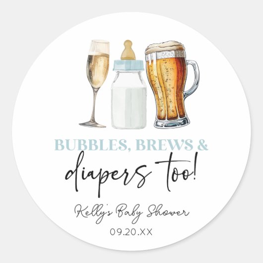 Bubbels Brouwen en Luiers ook! Baby Shower Ronde Sticker (Voorkant)
