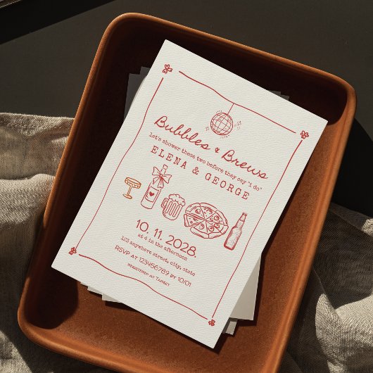 Bubbels & Brouwen Rode Hand getrokken koppels Douc Kaart